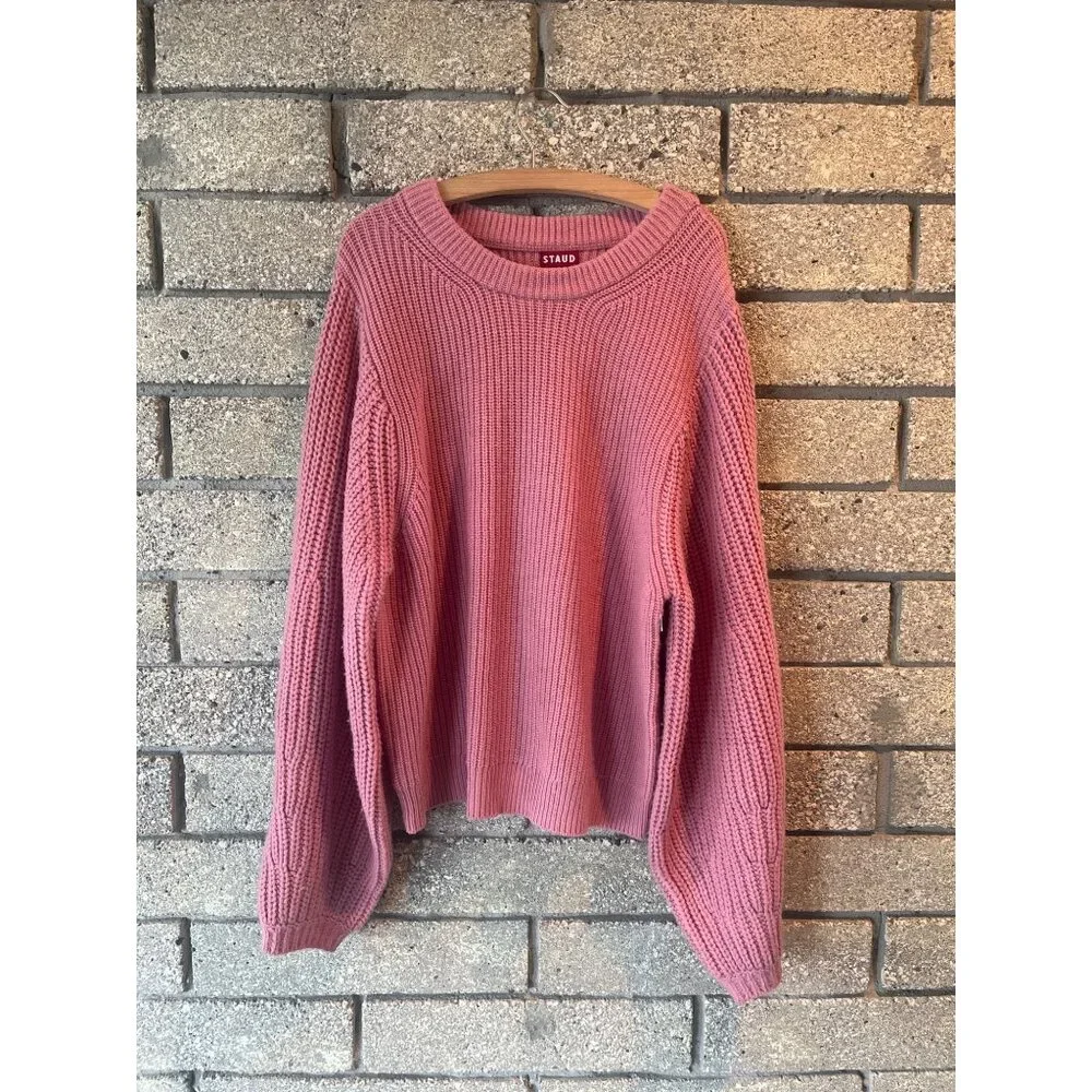 Staud Aura Pink Knit Sweater Balloon Sleeves Womens XL Soft  Wool & Cotton Blend - Picture 3 of 14